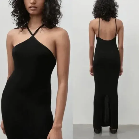 St AgniThe Knit Halter Dress in Black L